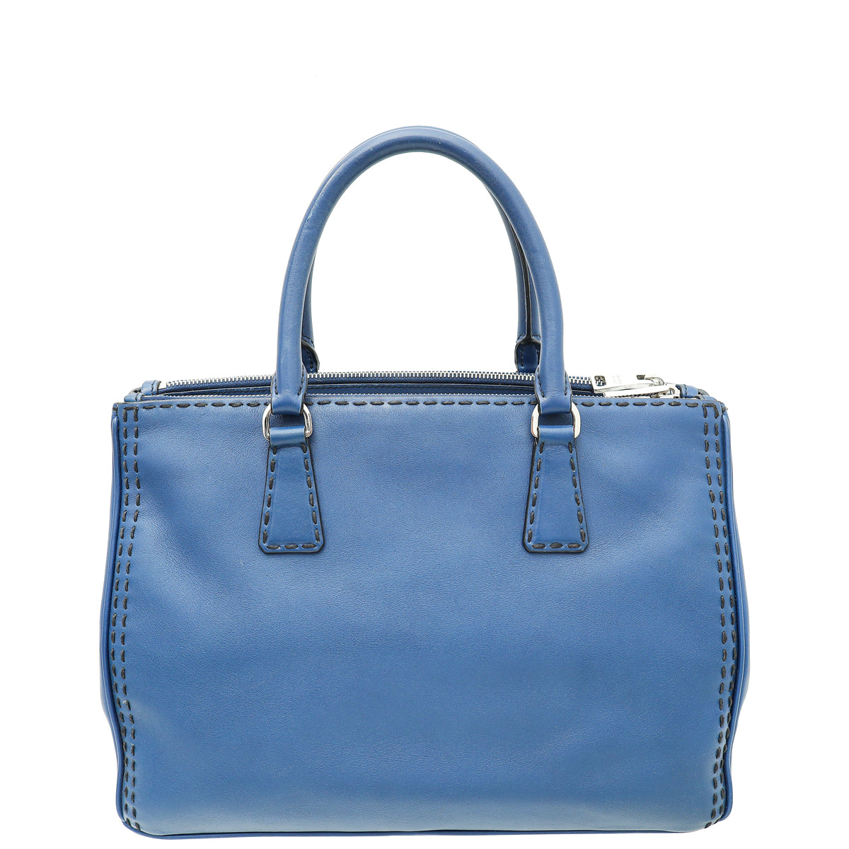 Prada Blue City Hand Stitched Galleria Tote Medium Bag