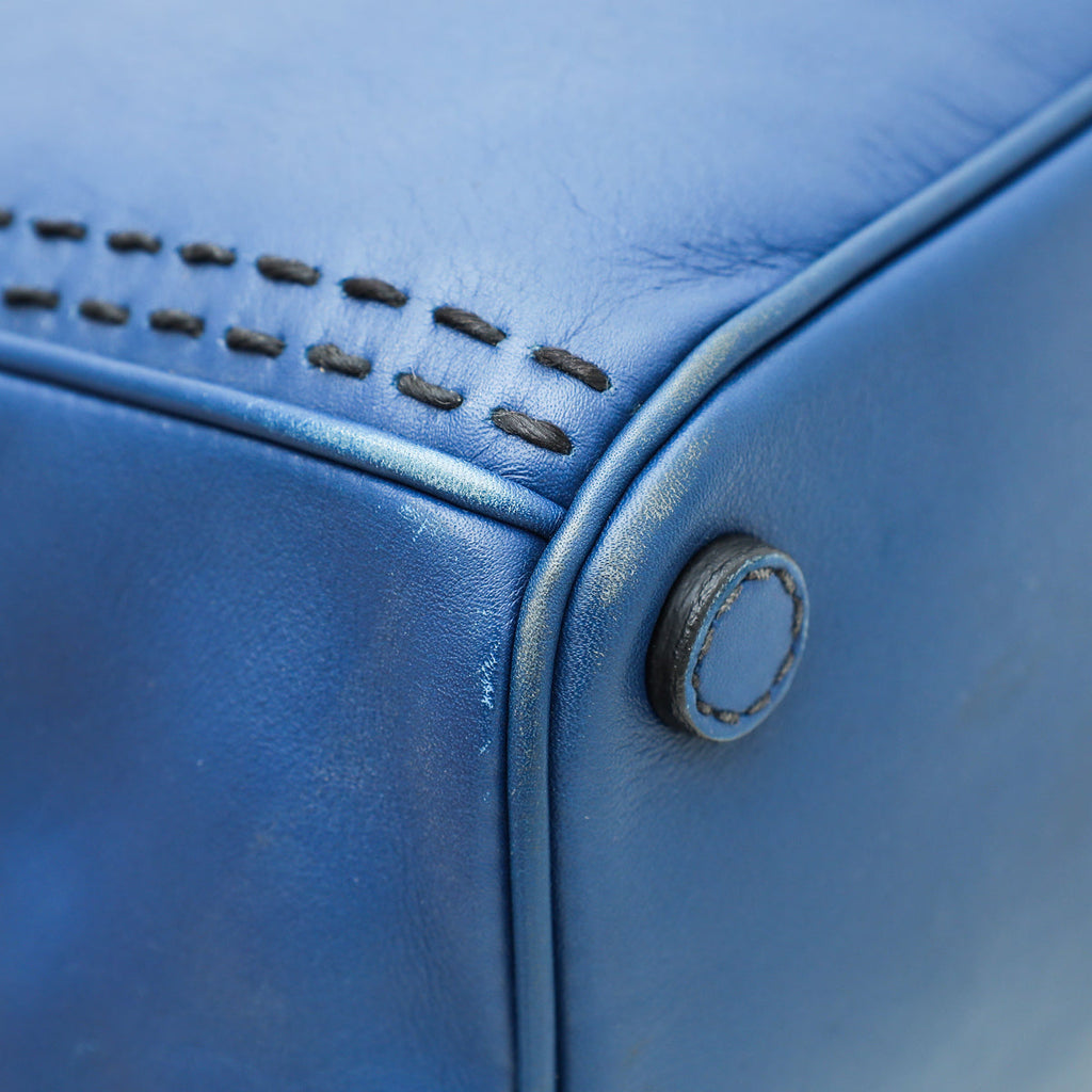 Prada Blue City Hand Stitched Galleria Tote Medium Bag