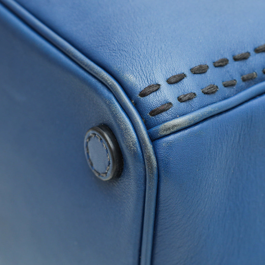 Prada Blue City Hand Stitched Galleria Tote Medium Bag