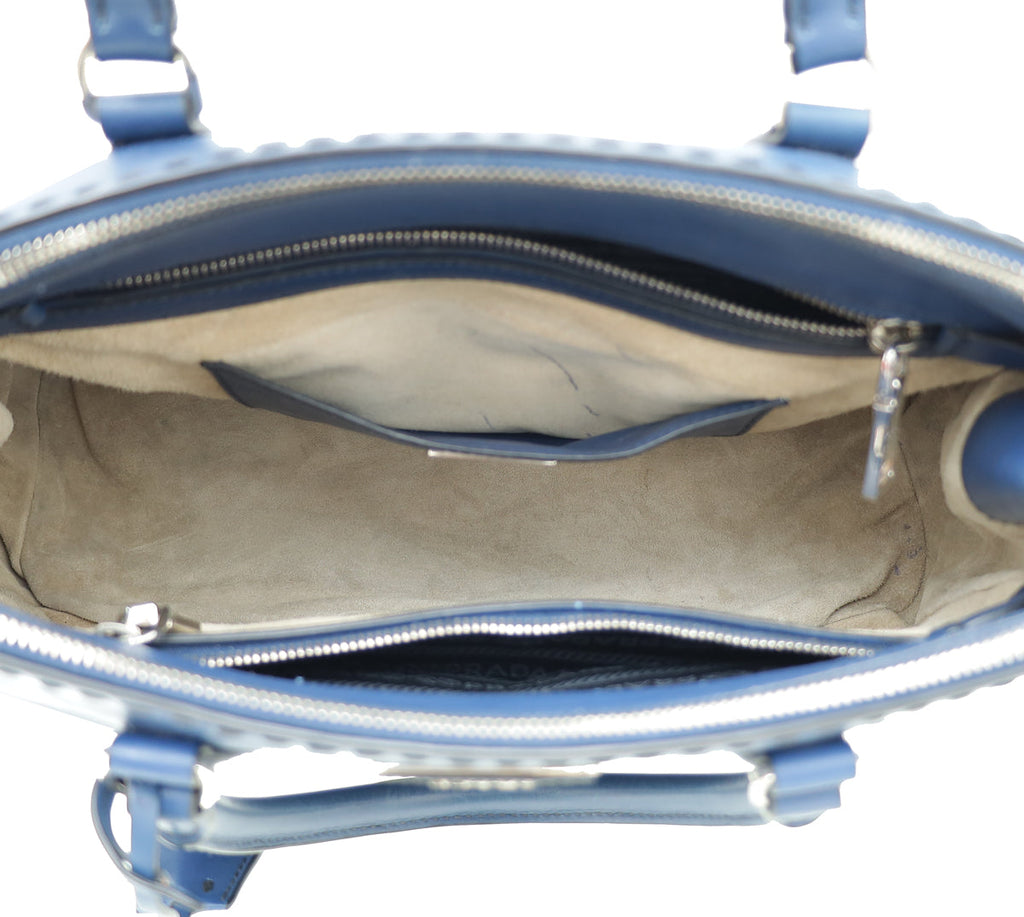 Prada Blue City Hand Stitched Galleria Tote Medium Bag