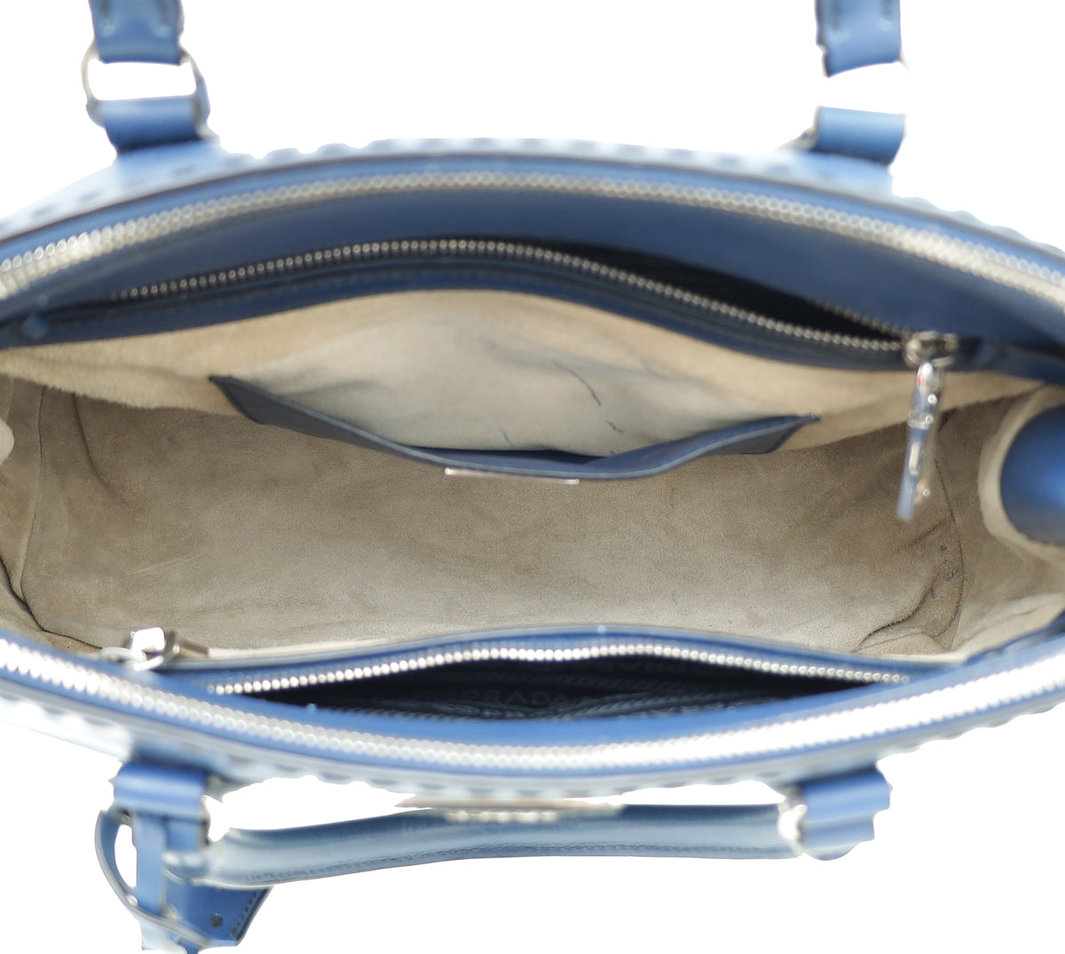 Prada Blue City Hand Stitched Galleria Tote Medium Bag