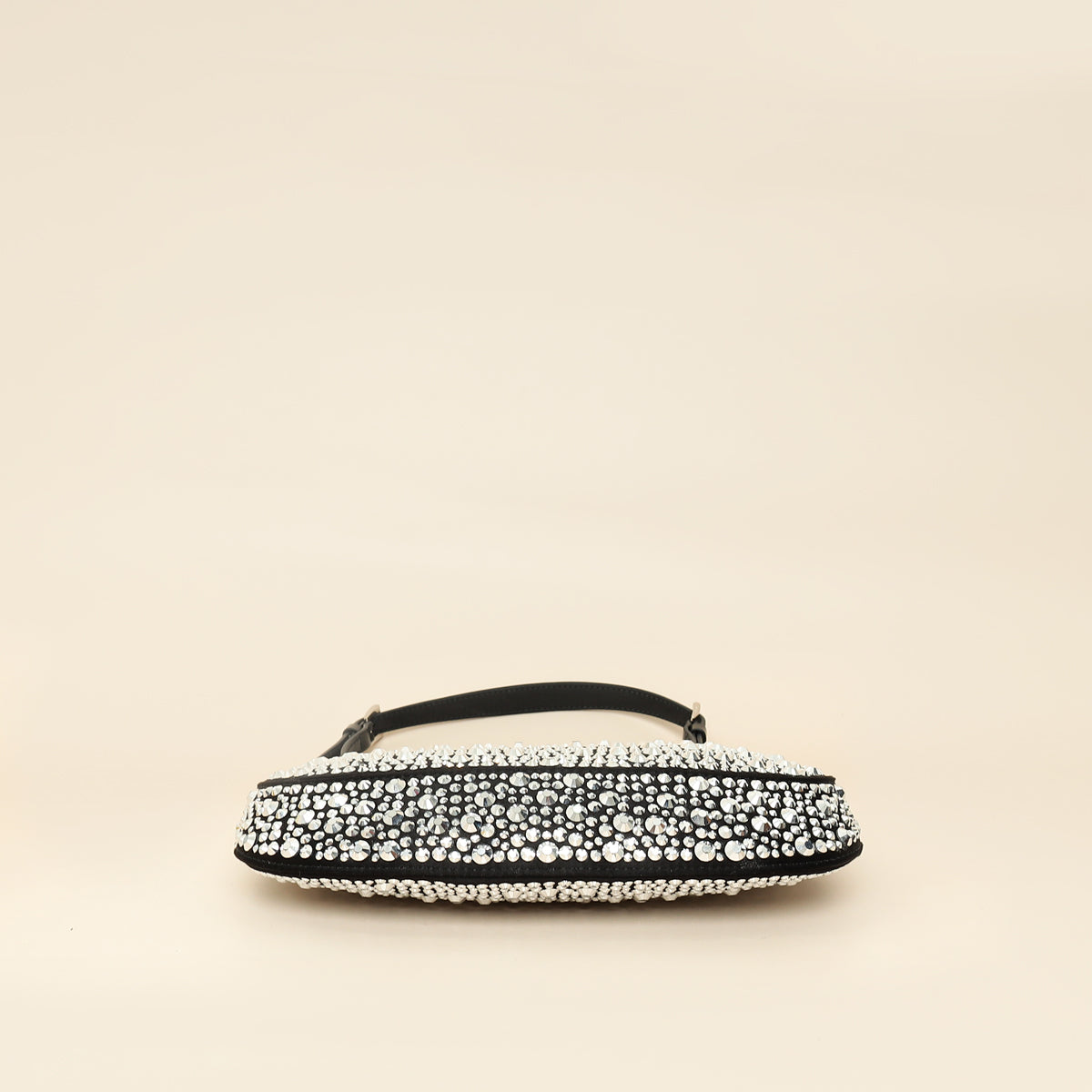 Prada Black Metal Crystal-Embellished Satin Cleo Bag