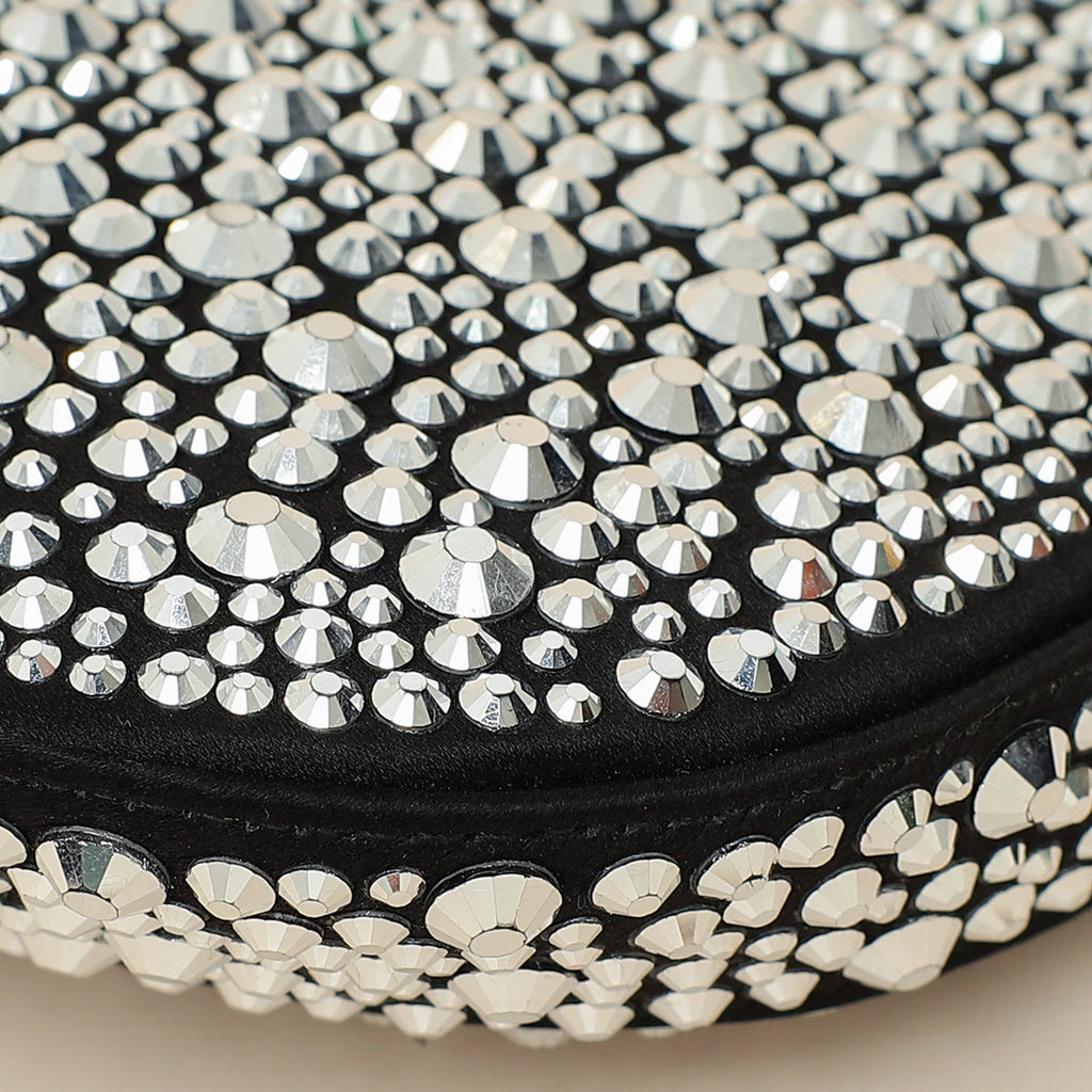 Prada Black Metal Crystal-Embellished Satin Cleo Bag
