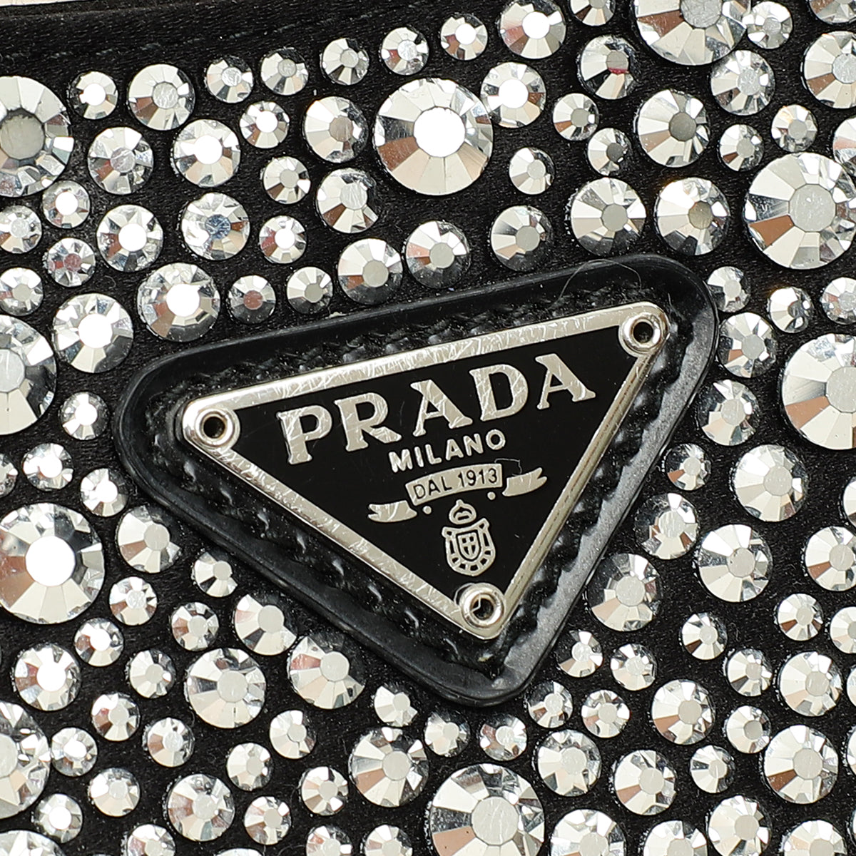 Prada Black Metal Crystal-Embellished Satin Cleo Bag