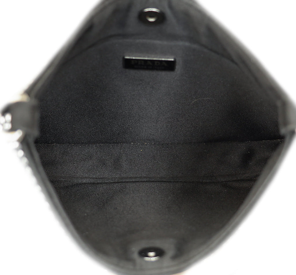 Prada Black Metal Crystal-Embellished Satin Cleo Bag
