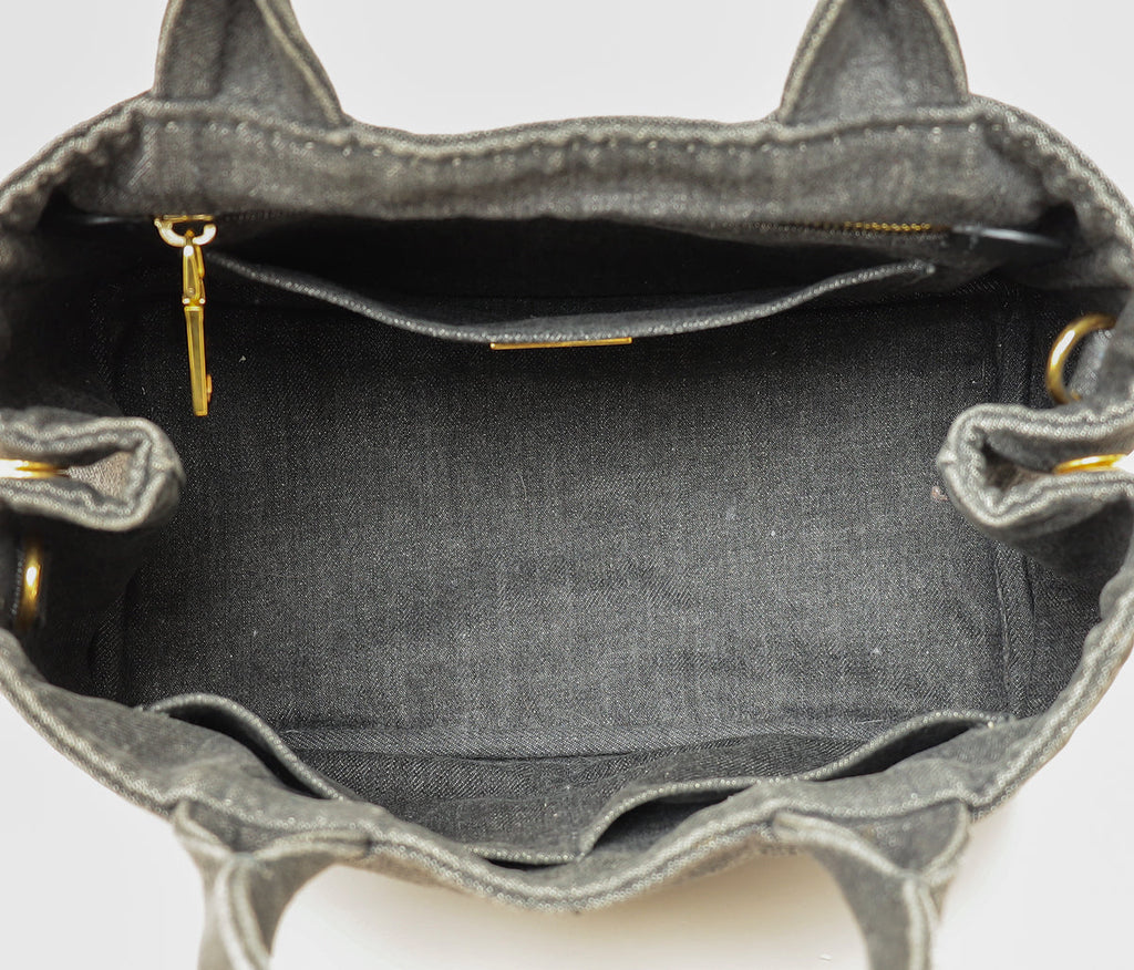 Prada Black Denim Logo-Print Small Tote Bag