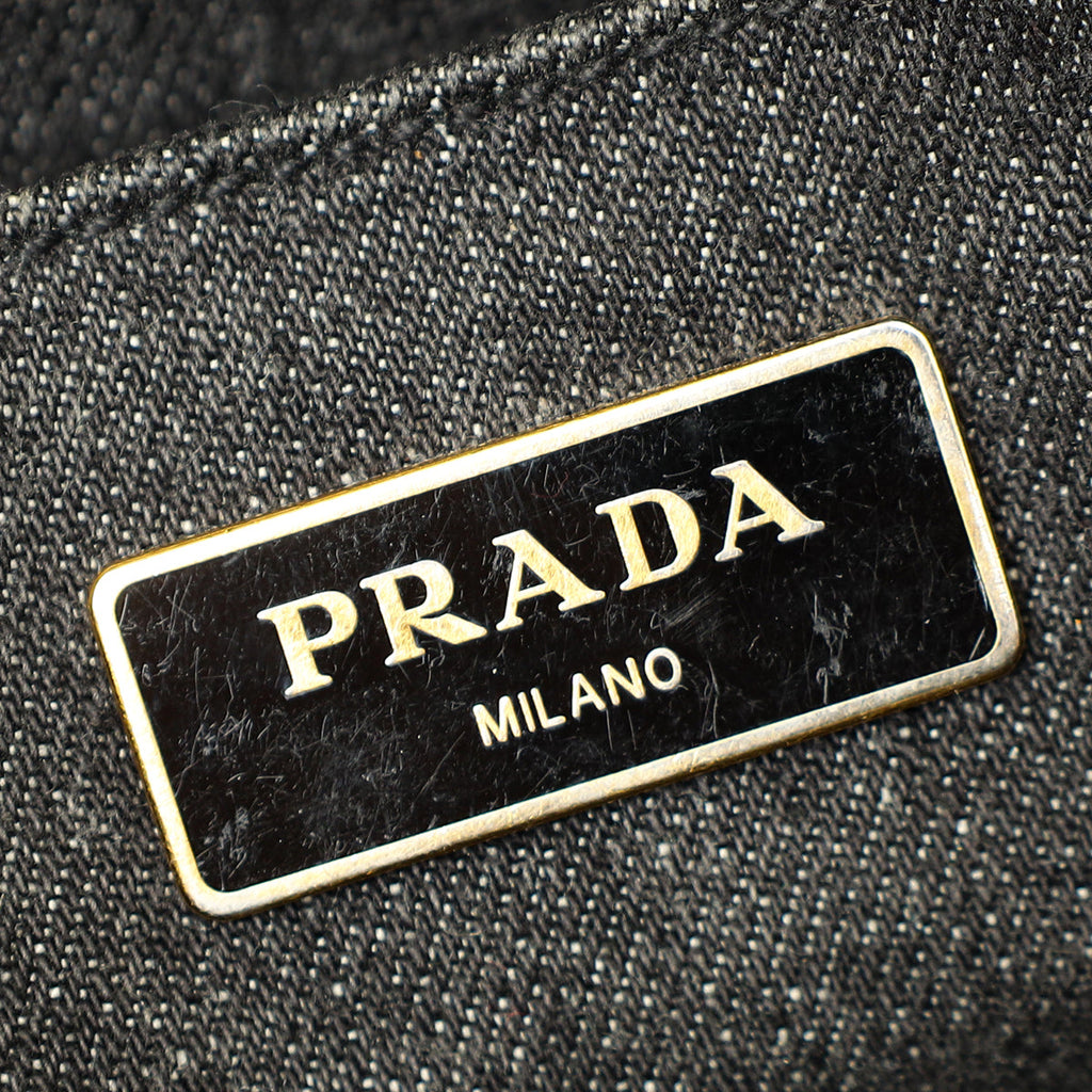 Prada Black Denim Logo-Print Small Tote Bag