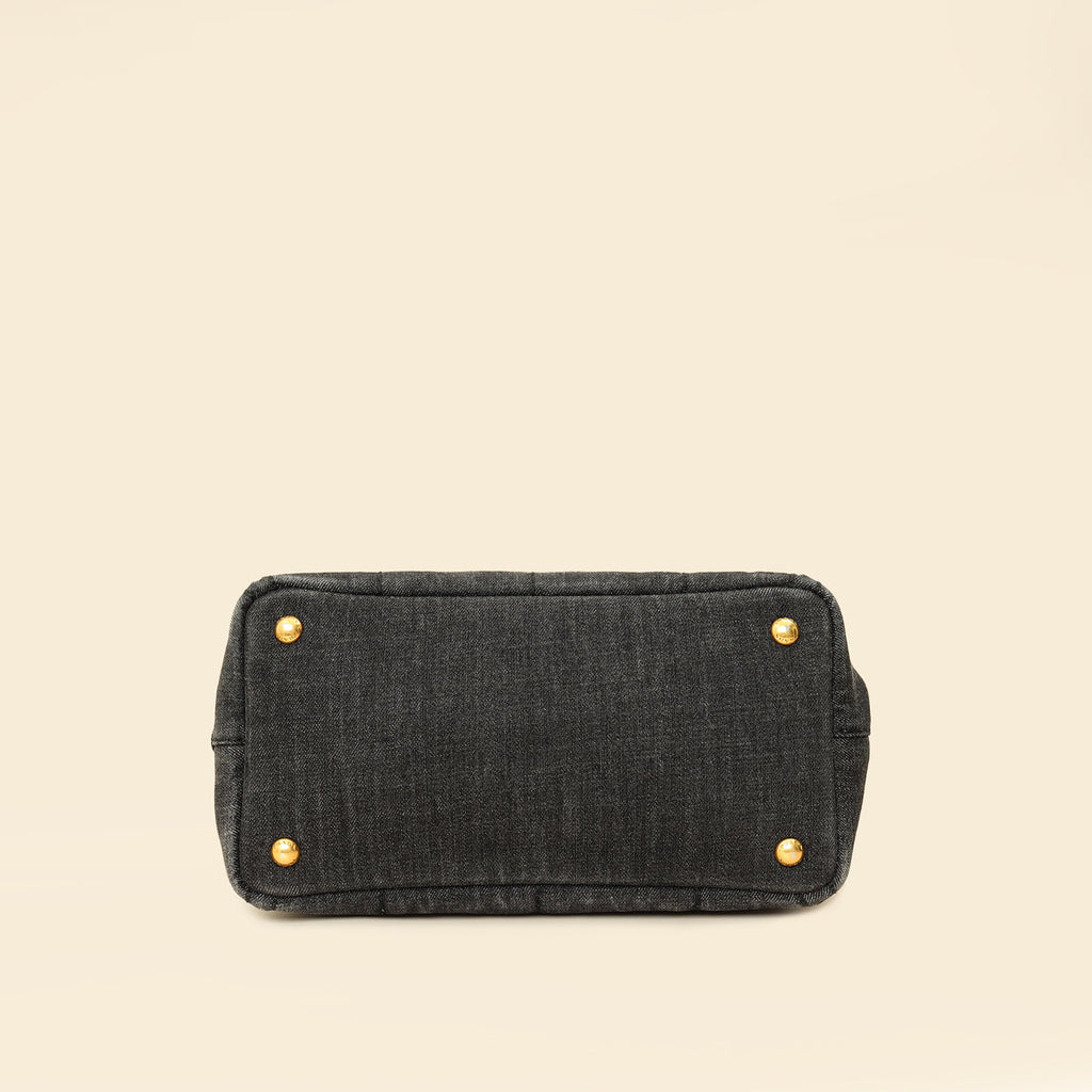 Prada Black Denim Logo-Print Small Tote Bag