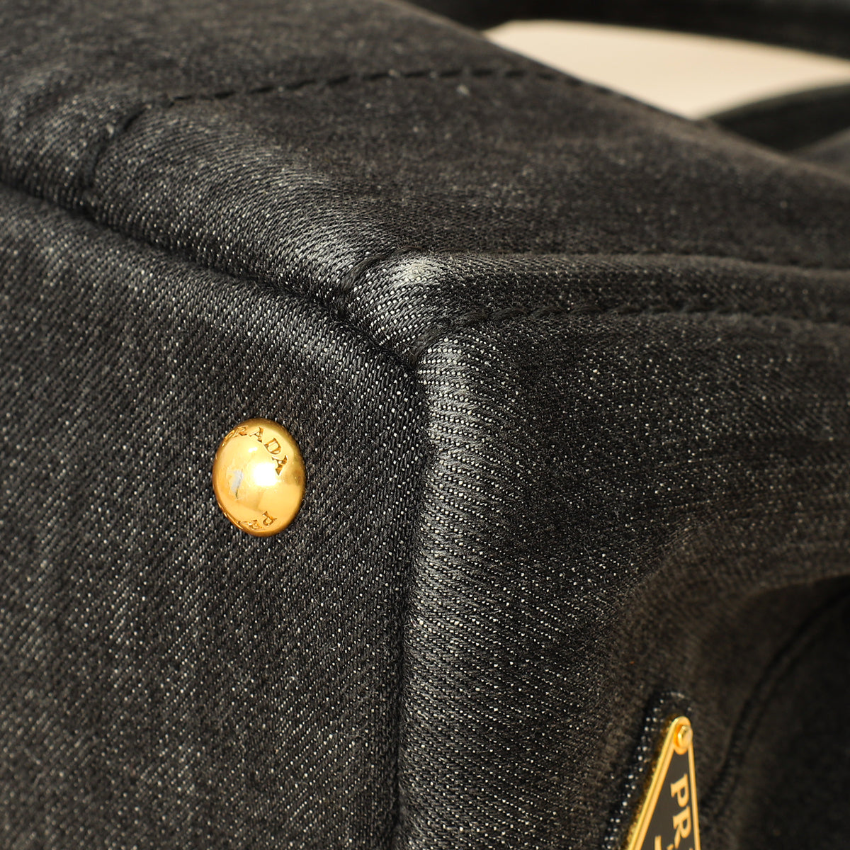 Prada Black Denim Logo-Print Small Tote Bag