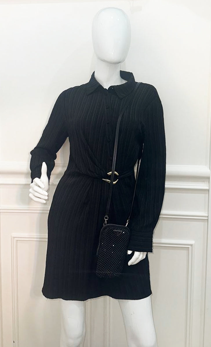 Prada Black Satin Crystal Zip Phone Case Crossbody Bag