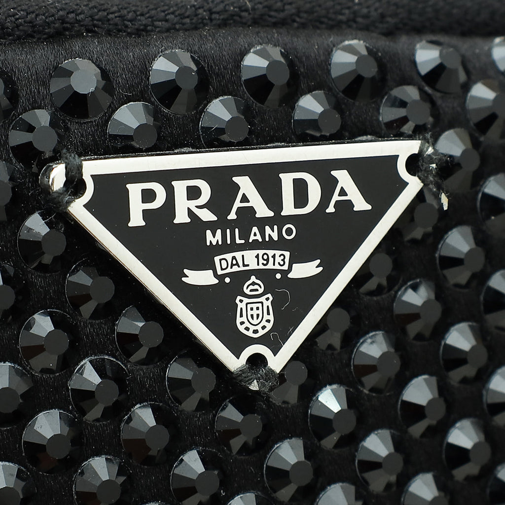 Prada Black Satin Crystal Zip Phone Case Crossbody Bag