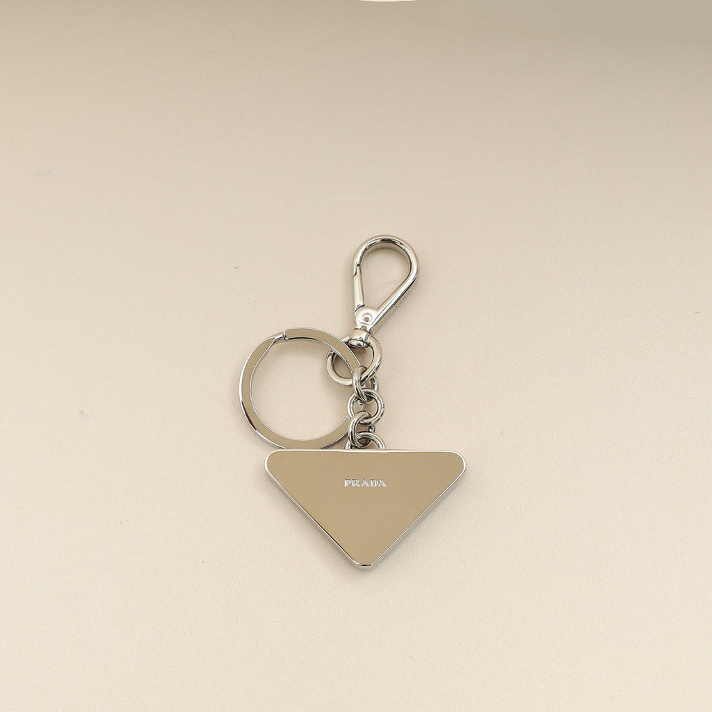 Prada Black Triangle Logo Metal Keychain