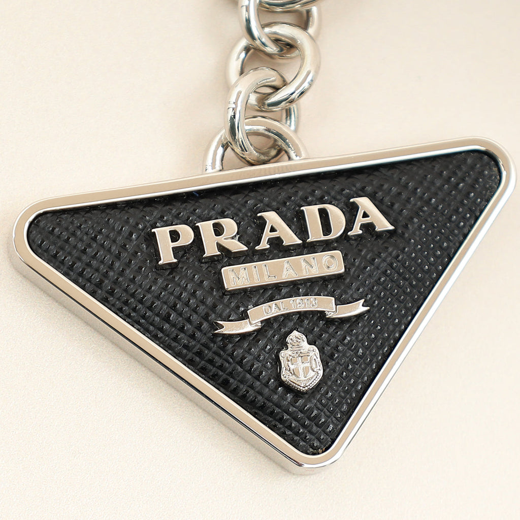 Prada Black Triangle Logo Metal Keychain