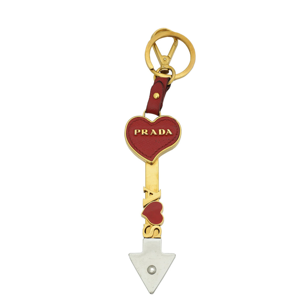 Prada Red Heart Arrow Bag Charm Key Holder A-S LETTERS