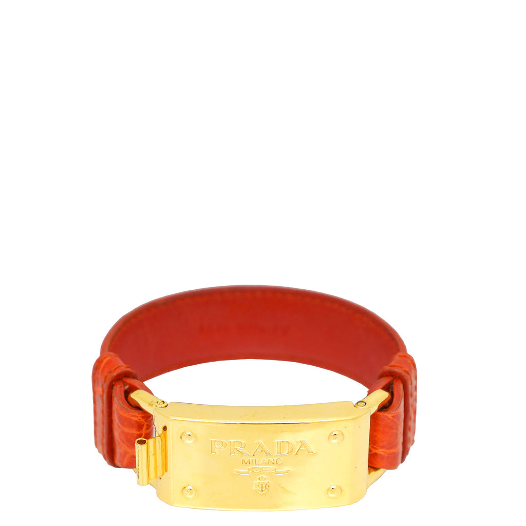Prada Orange Crocodile Logo Bracelet