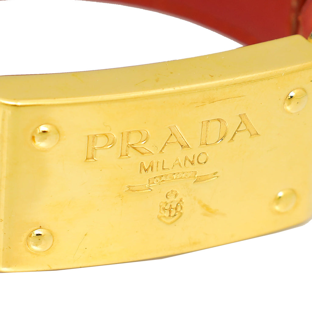 Prada Orange Crocodile Logo Bracelet