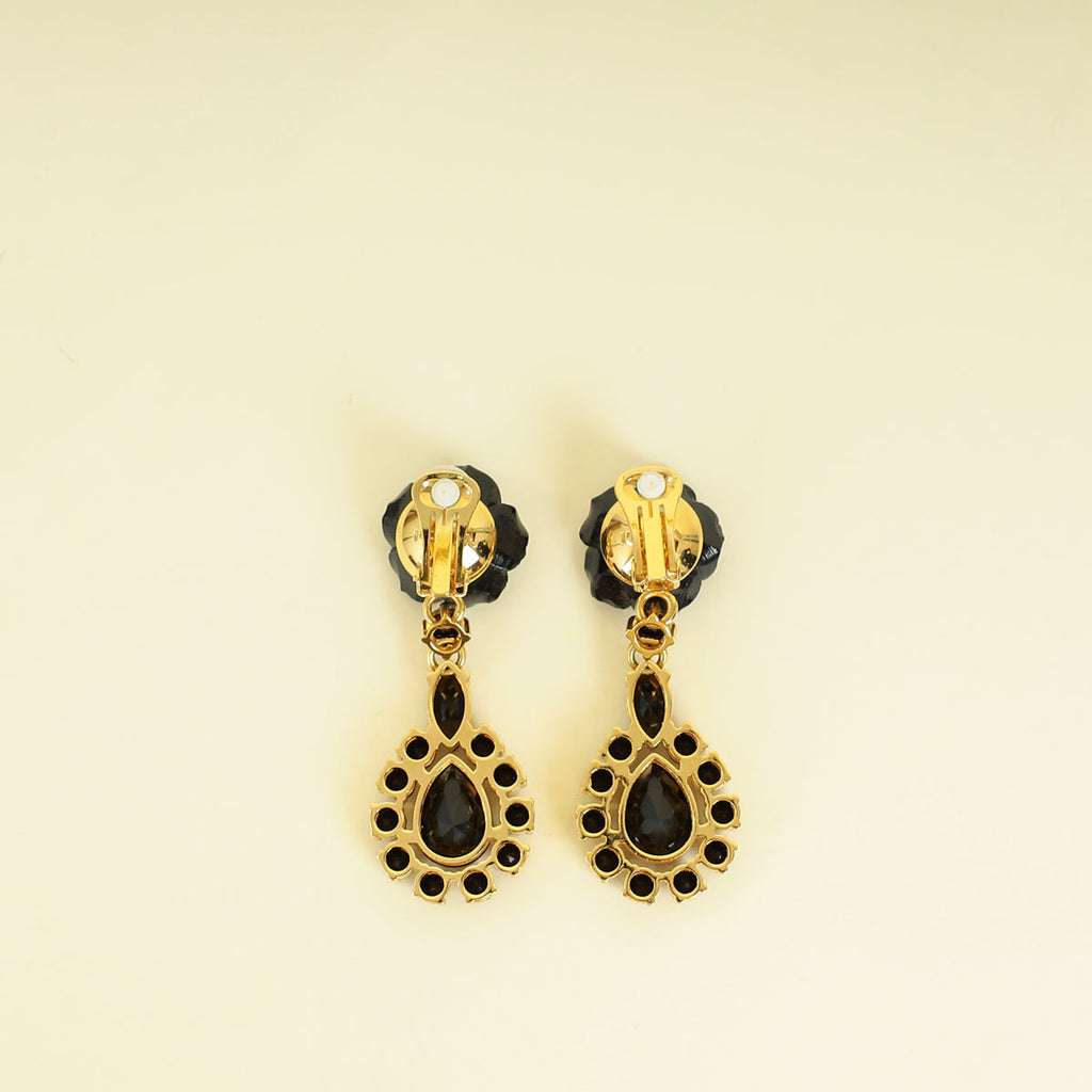 Prada Black Rose Crystal Drop Clip On Earrings