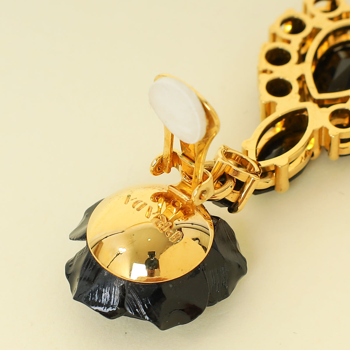 Prada Black Rose Crystal Drop Clip On Earrings