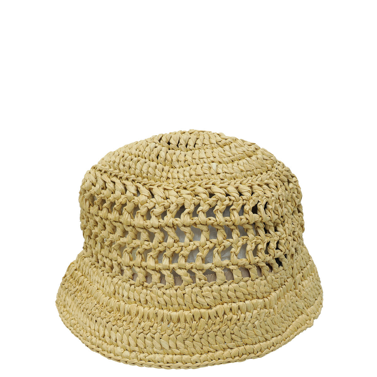 Prada Natural Beige Logo Viscose Raffia Bucket Medium Hat