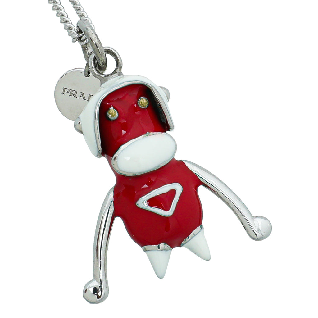 Prada Bicolor Cow Pendant Long Necklace