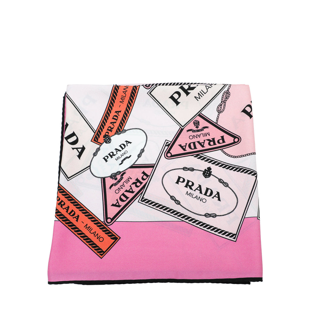 Prada Rosa Multicolor Printed Logo Silk Scarf