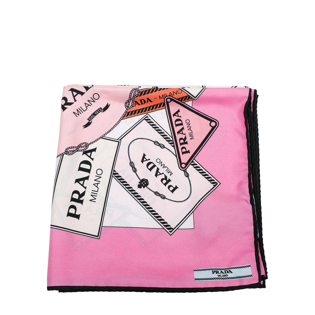 Prada Rosa Multicolor Printed Logo Silk Scarf