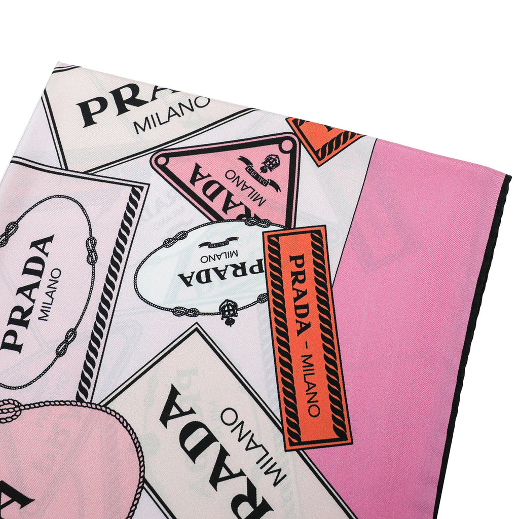 Prada Rosa Multicolor Printed Logo Silk Scarf