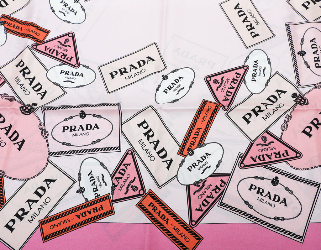 Prada Rosa Multicolor Printed Logo Silk Scarf
