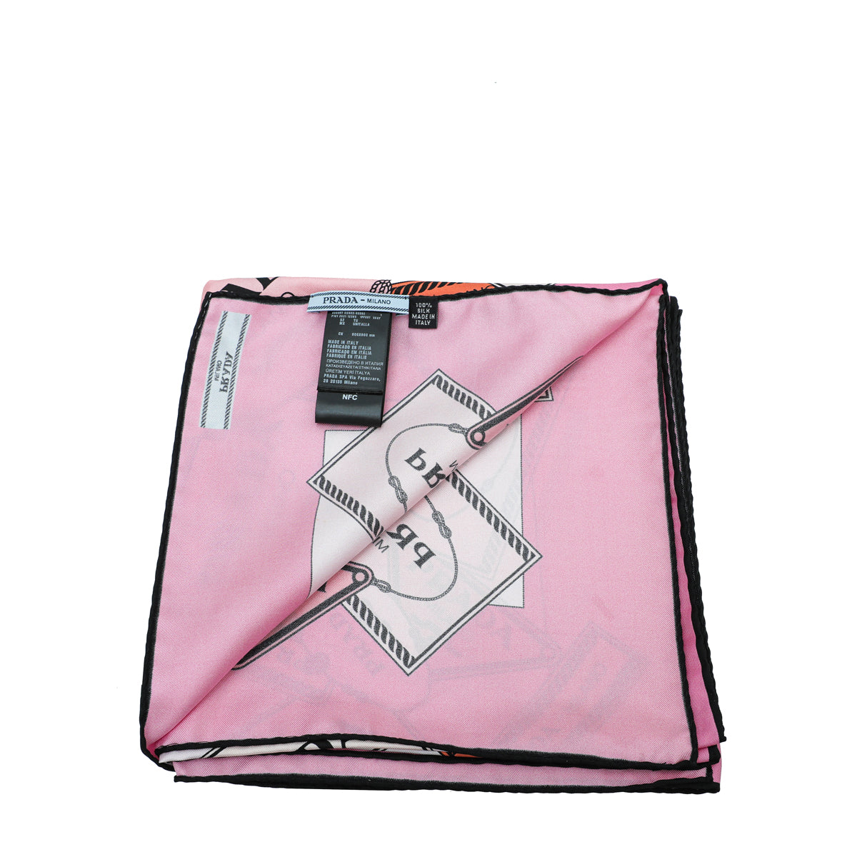 Prada Rosa Multicolor Printed Logo Silk Scarf
