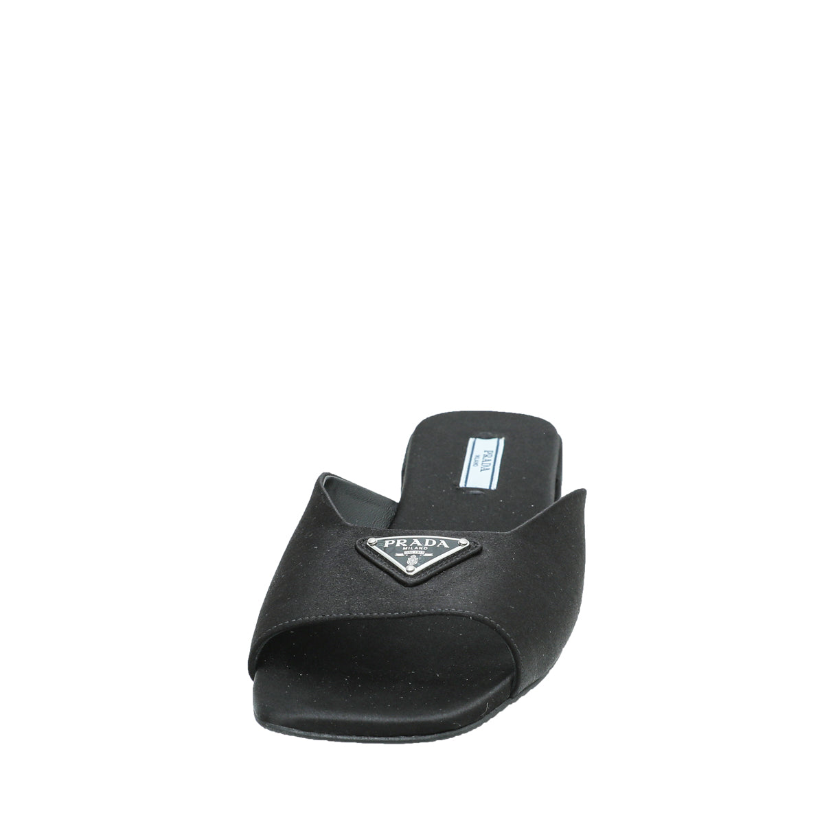 Prada Black Logo Satin Slide Flat Sandal 38