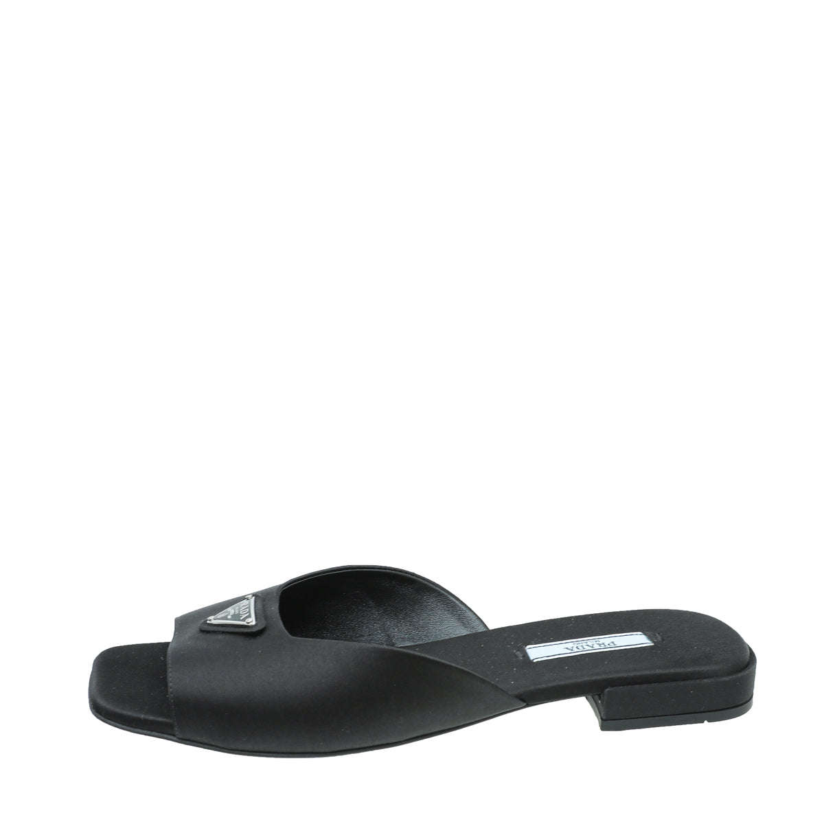 Prada Black Logo Satin Slide Flat Sandal 38
