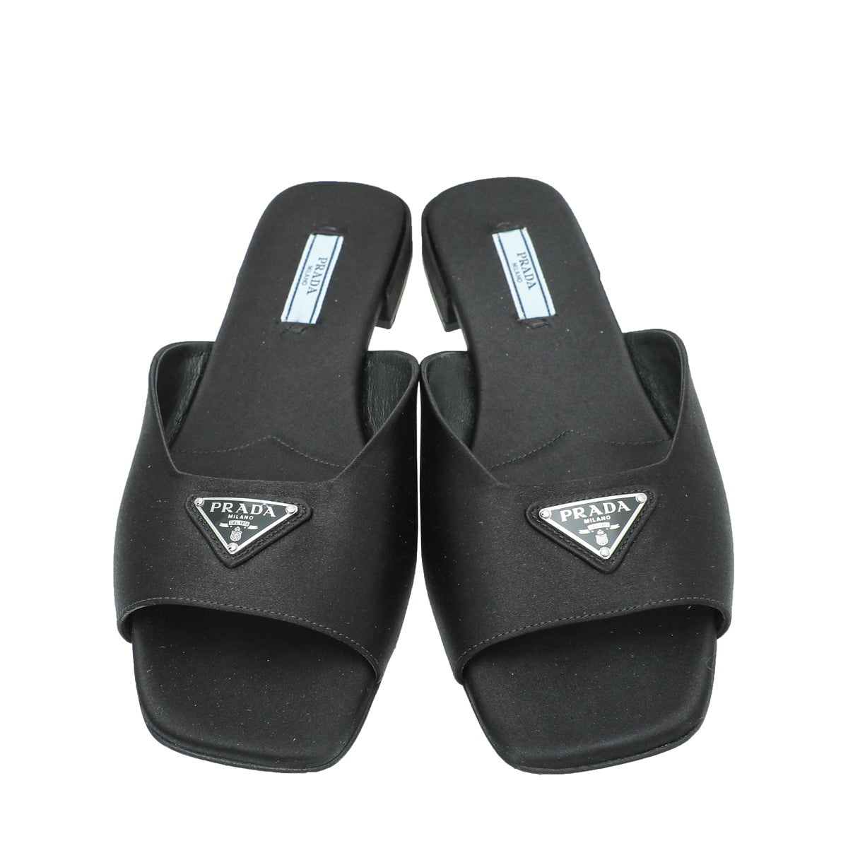 Prada Black Logo Satin Slide Flat Sandal 38