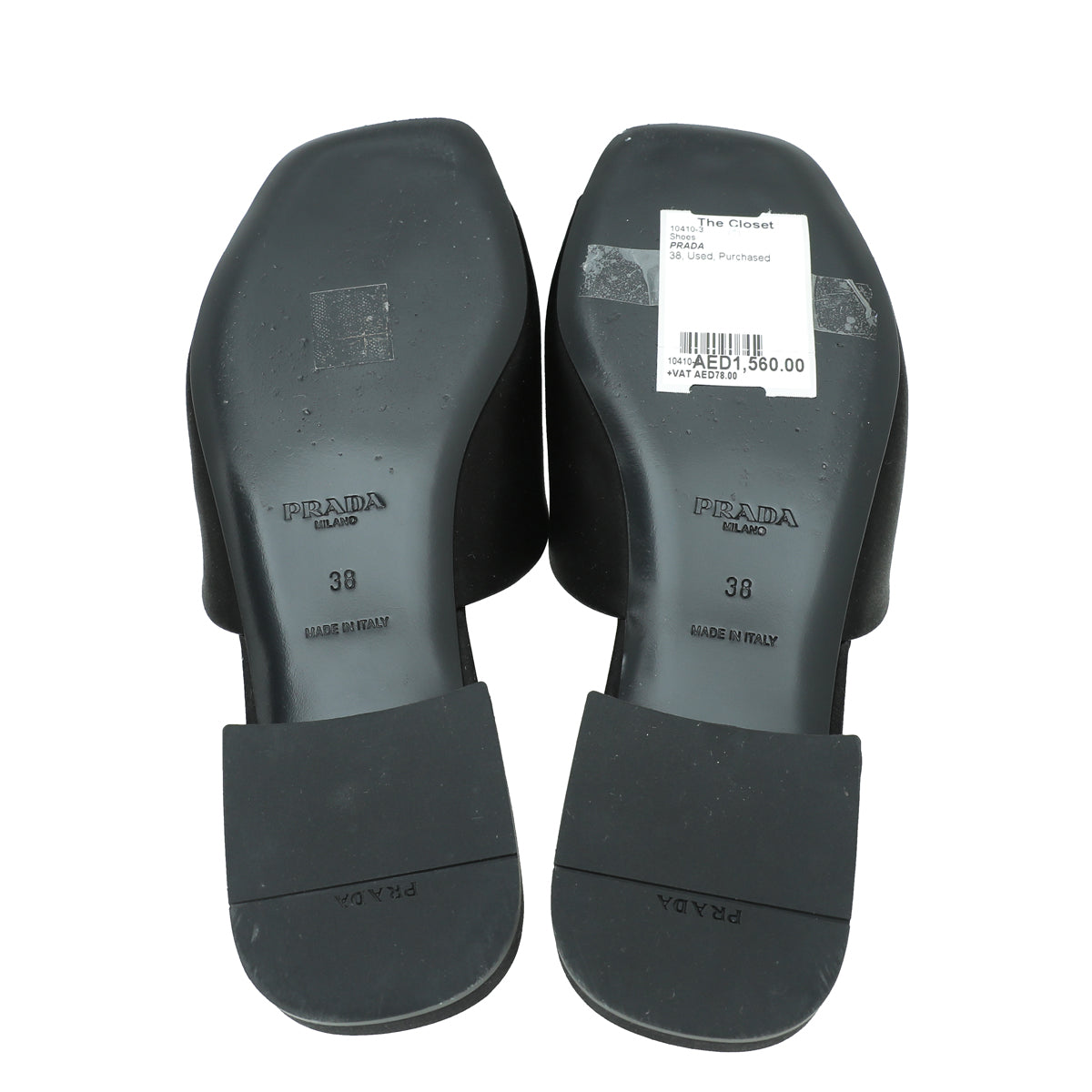 Prada Black Logo Satin Slide Flat Sandal 38