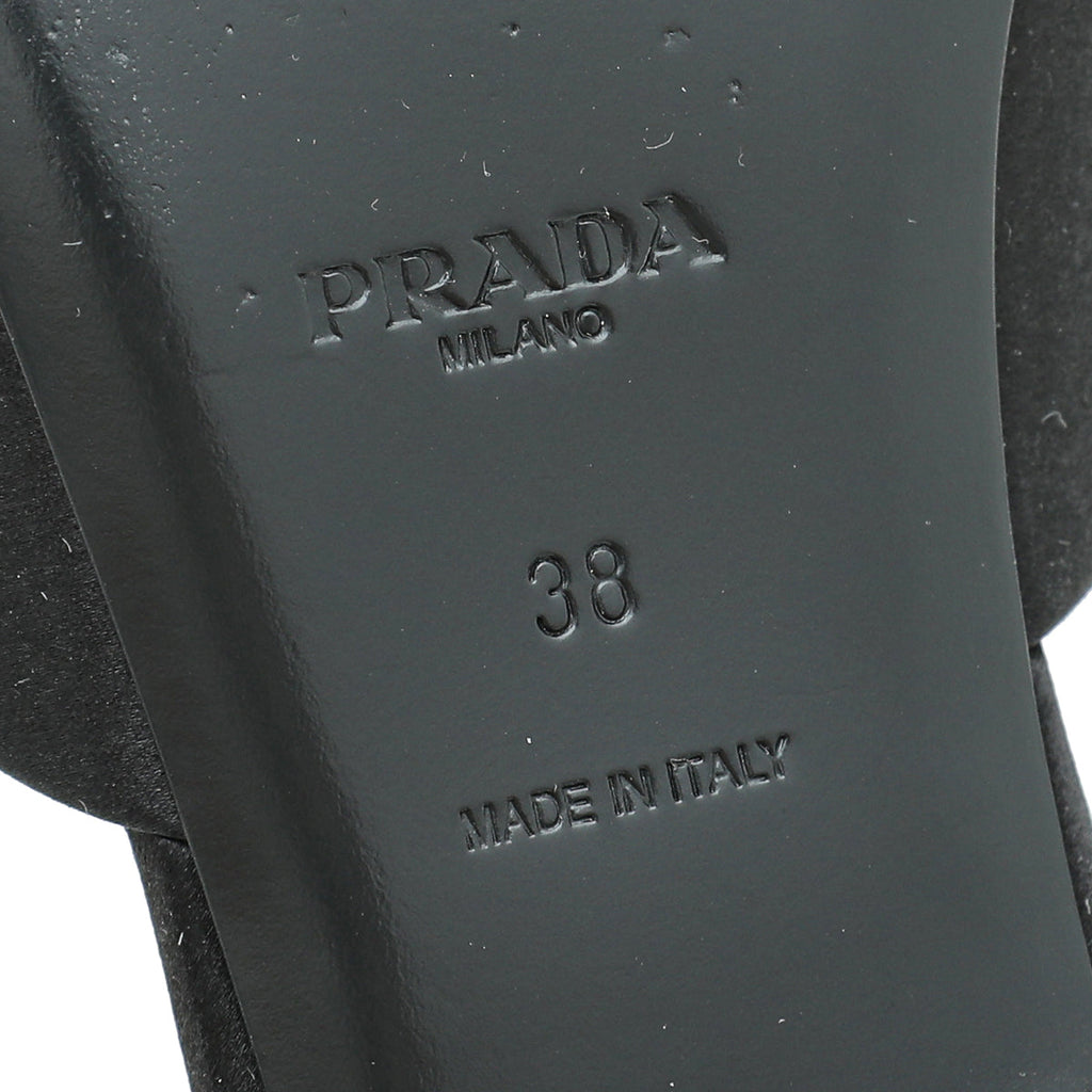 Prada Black Logo Satin Slide Flat Sandal 38