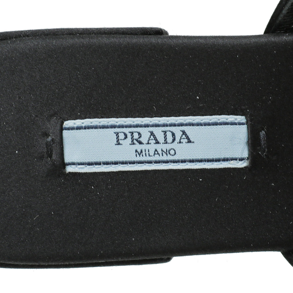 Prada Black Logo Satin Slide Flat Sandal 38