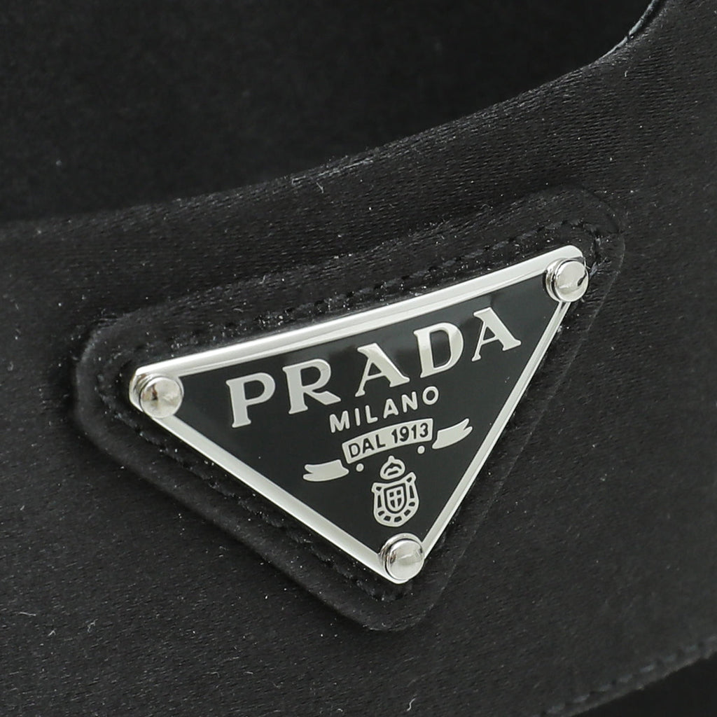 Prada Black Logo Satin Slide Flat Sandal 38