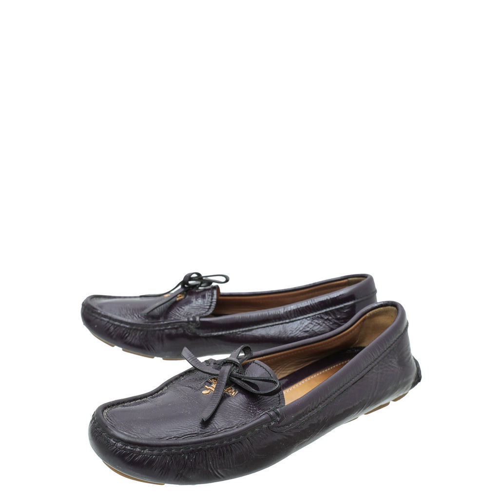 Prada Dark Violet Logo Bow Loafer 39.5