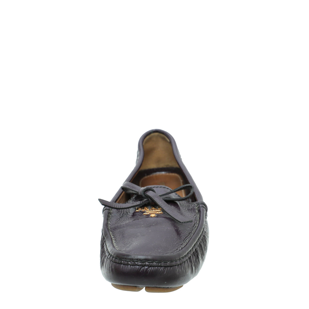 Prada Dark Violet Logo Bow Loafer 39.5