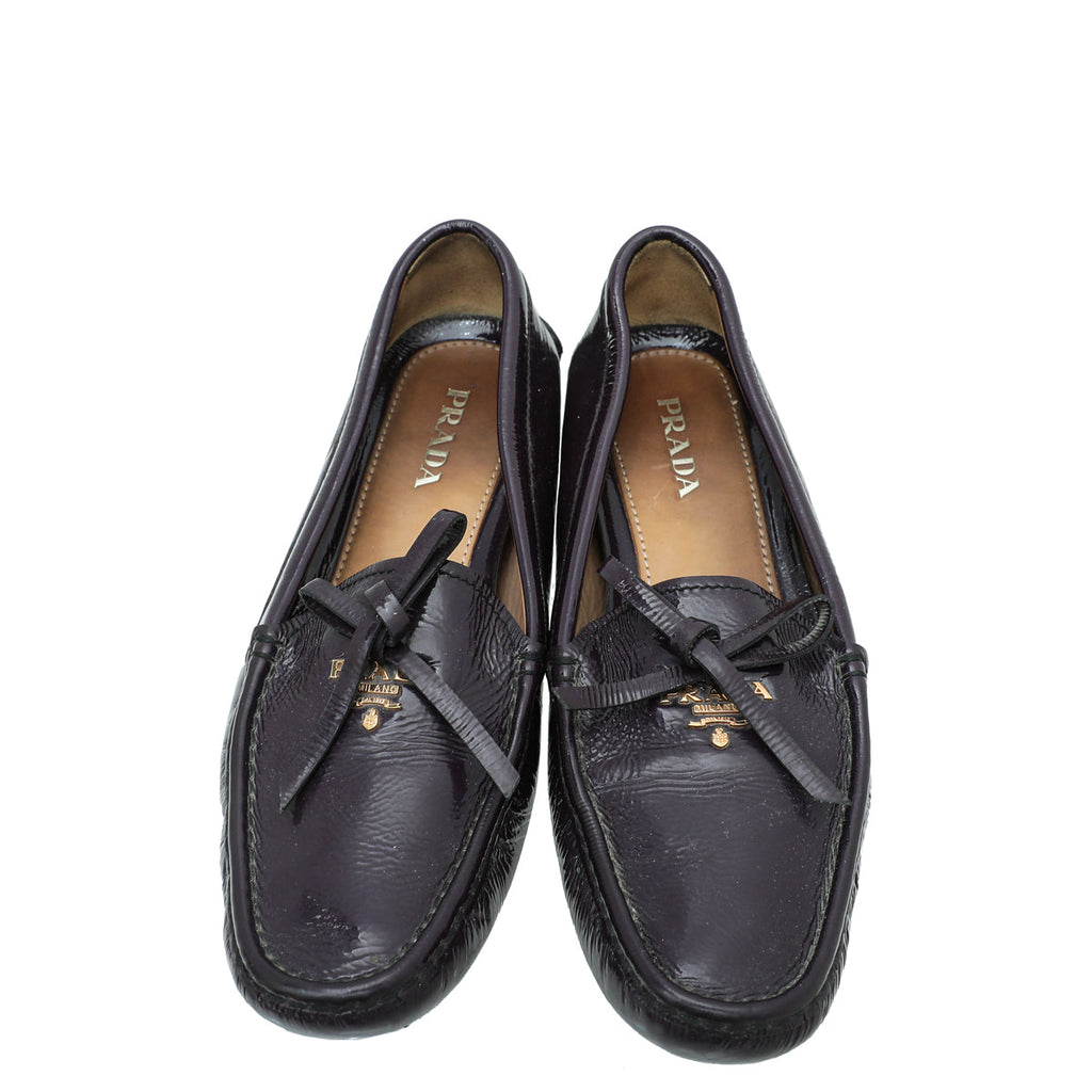 Prada Dark Violet Logo Bow Loafer 39.5