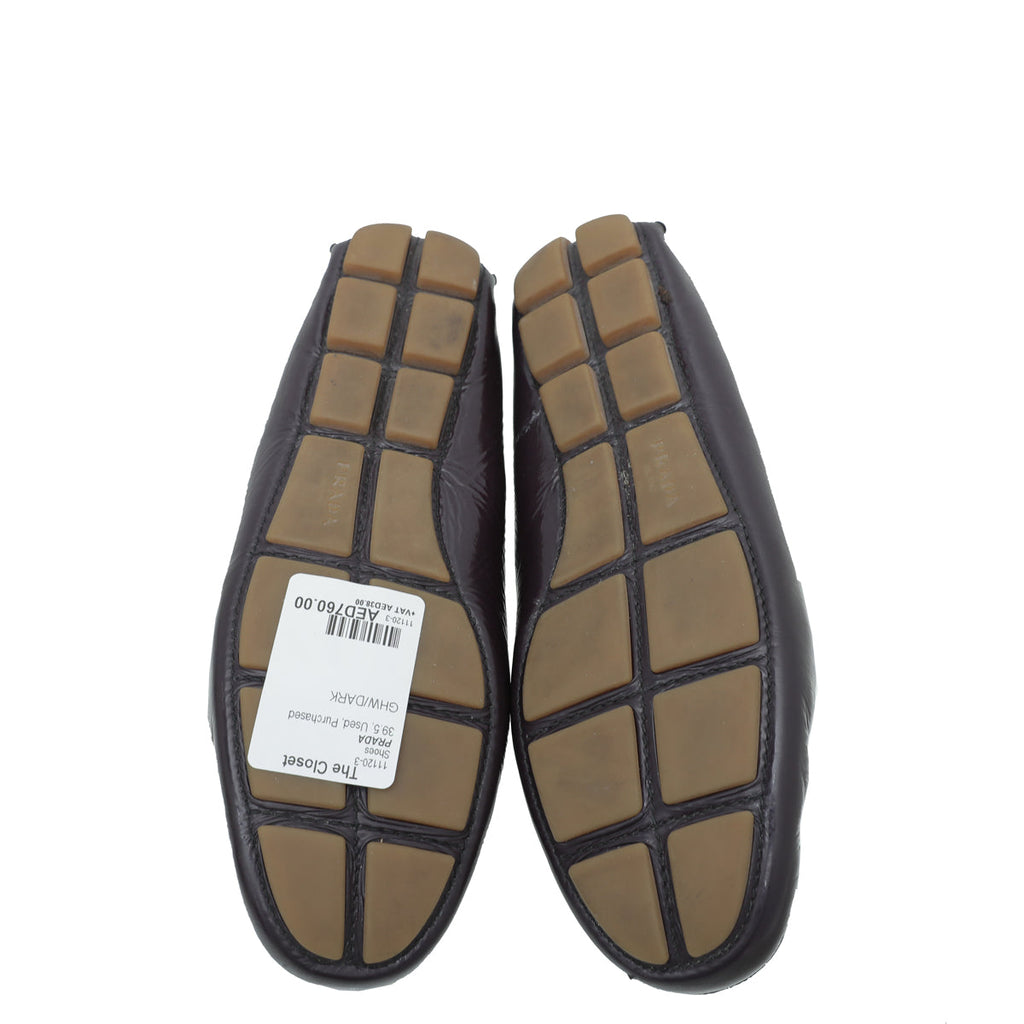 Prada Dark Violet Logo Bow Loafer 39.5