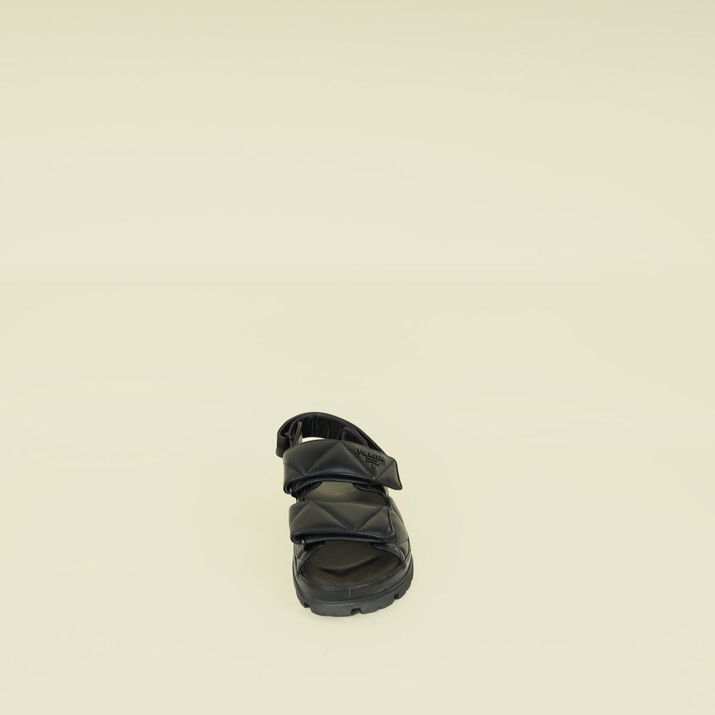 Prada Black Nappa Logo Strap Chunky Sandal 38.5