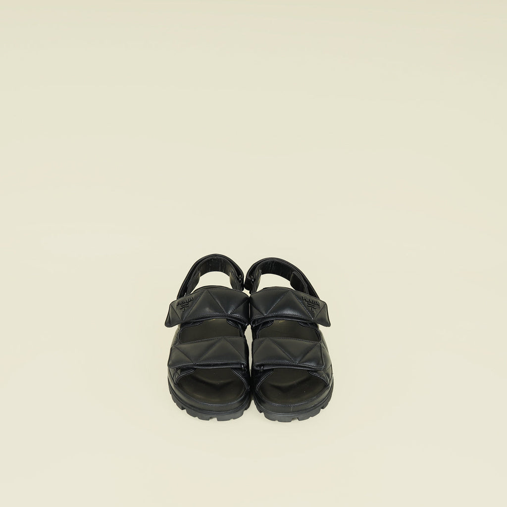 Prada Black Nappa Logo Strap Chunky Sandal 38.5