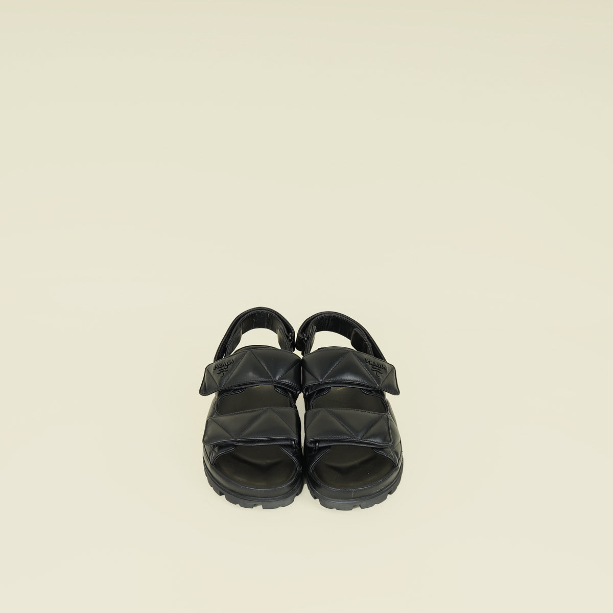 Prada Black Nappa Logo Strap Chunky Sandal 38.5