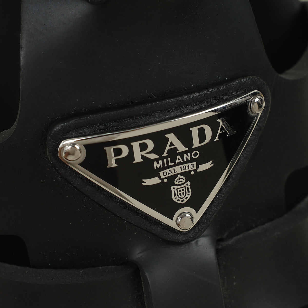 Prada Black Logo Foam Rubber Sandal 38