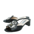 Prada Black Vernice Crystal Embellished Slide Block Mules 36