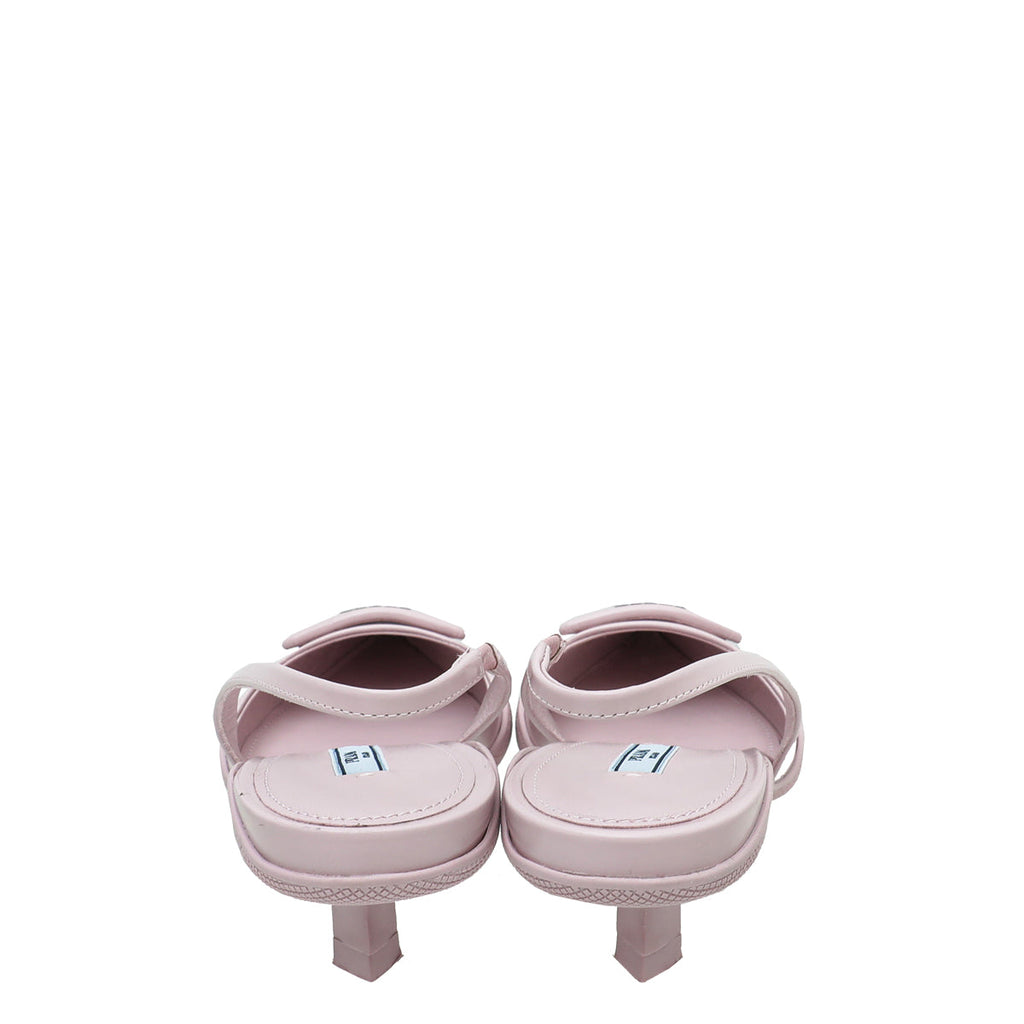 Prada Alabaster Pink Brushed Logo Slingback Pumps 38