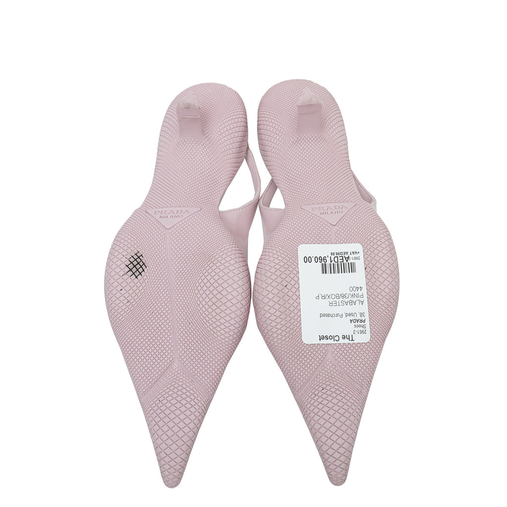 Prada Alabaster Pink Brushed Logo Slingback Pumps 38