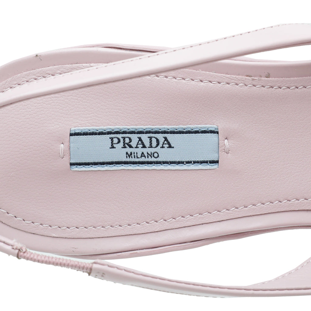 Prada Alabaster Pink Brushed Logo Slingback Pumps 38