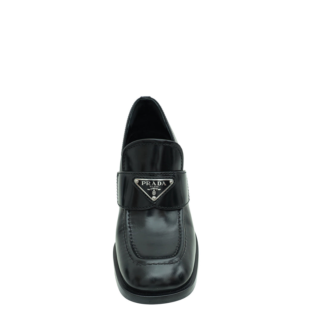 Prada Black Brushed Heeled Loafers 36.5