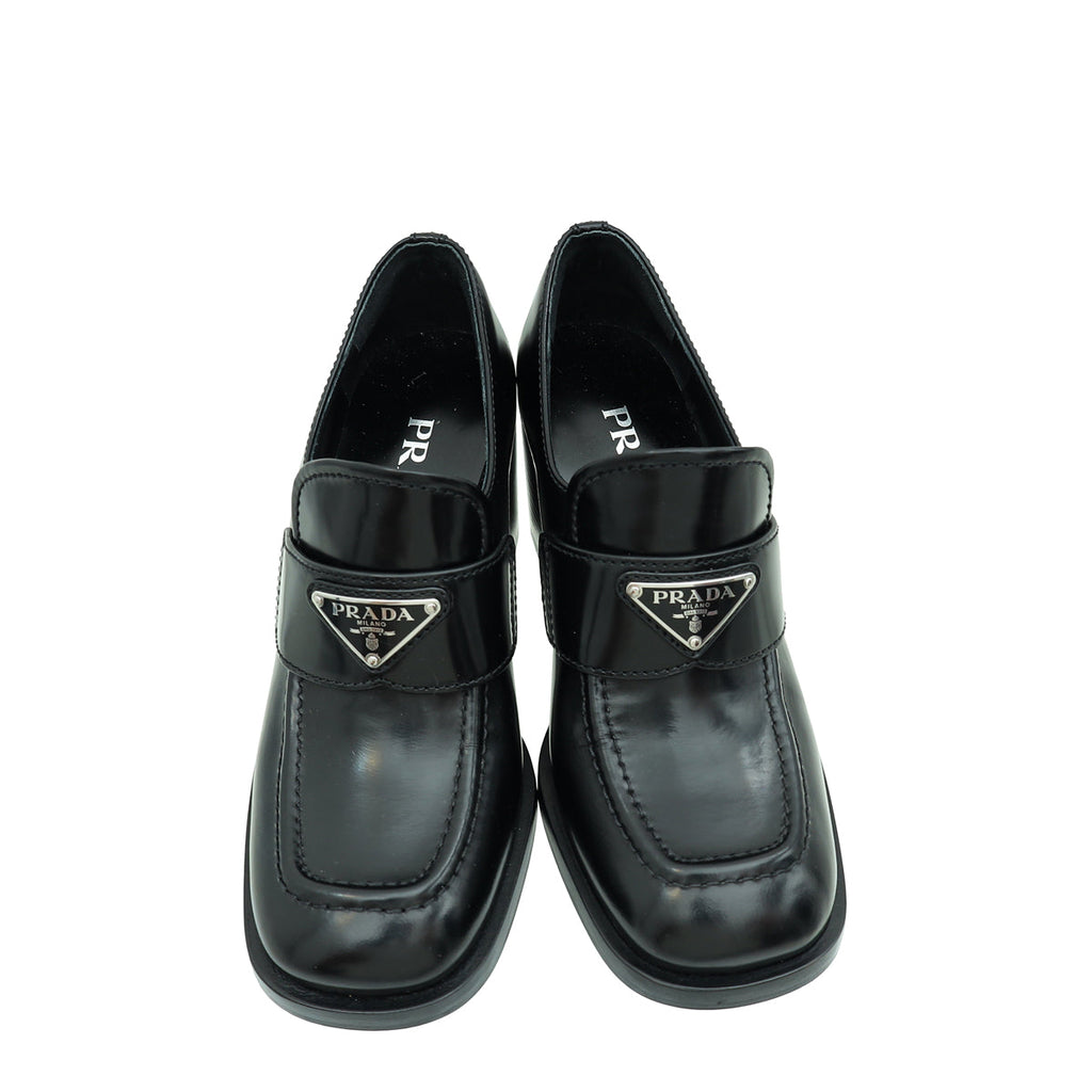 Prada Black Brushed Heeled Loafers 36.5